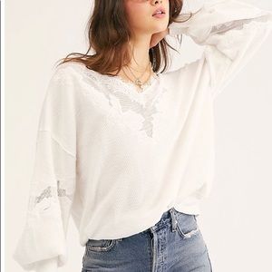 Free people pale pink oversized lotus thermal w/ lace detail
